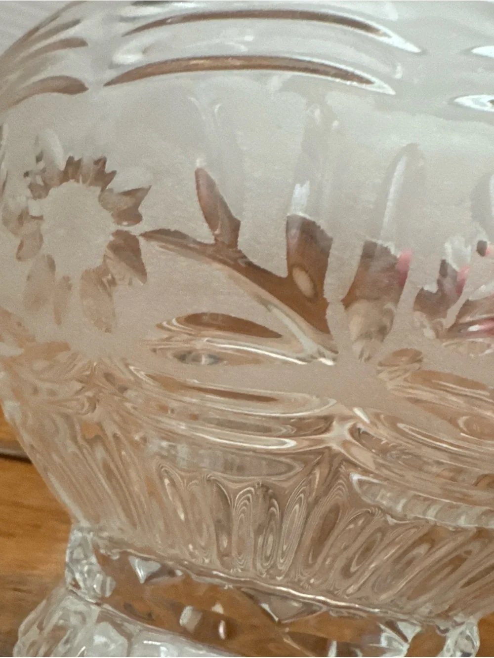 Heavy Vintage Lead Crystal Kristal Zajecar Yugoslavia Floral Frosted Footed Bowl